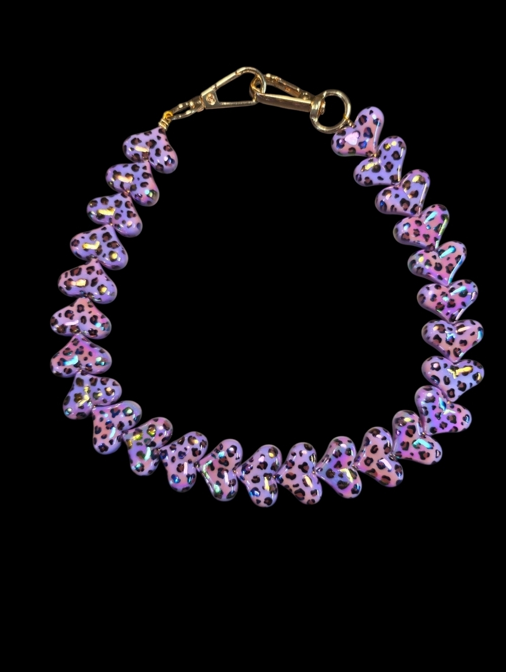 Purple Iridescent Leopard Heart Bead Bag Chain